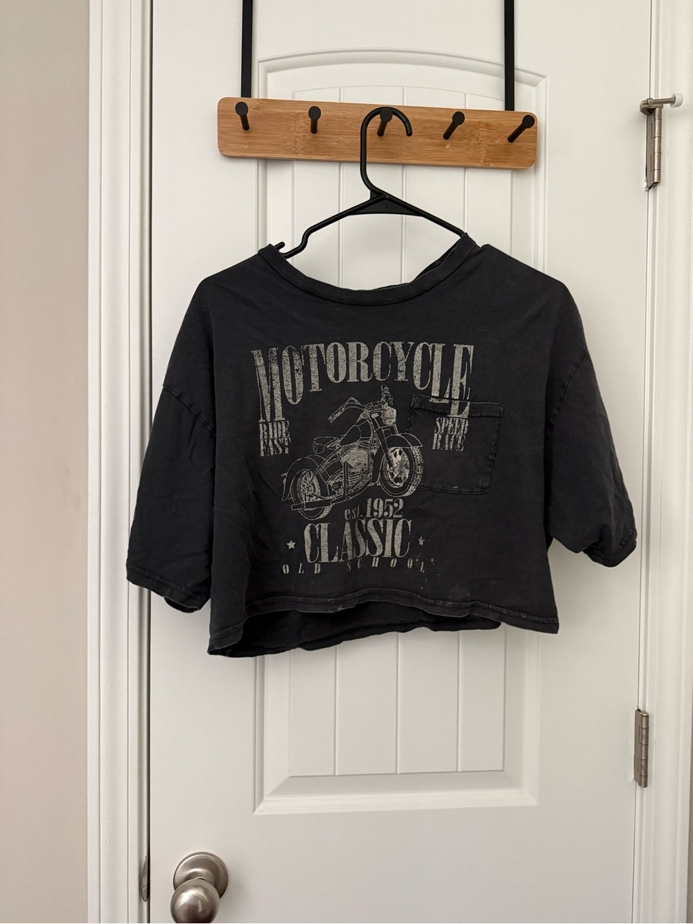 Black Motorcycle Graphic Cropped Tee